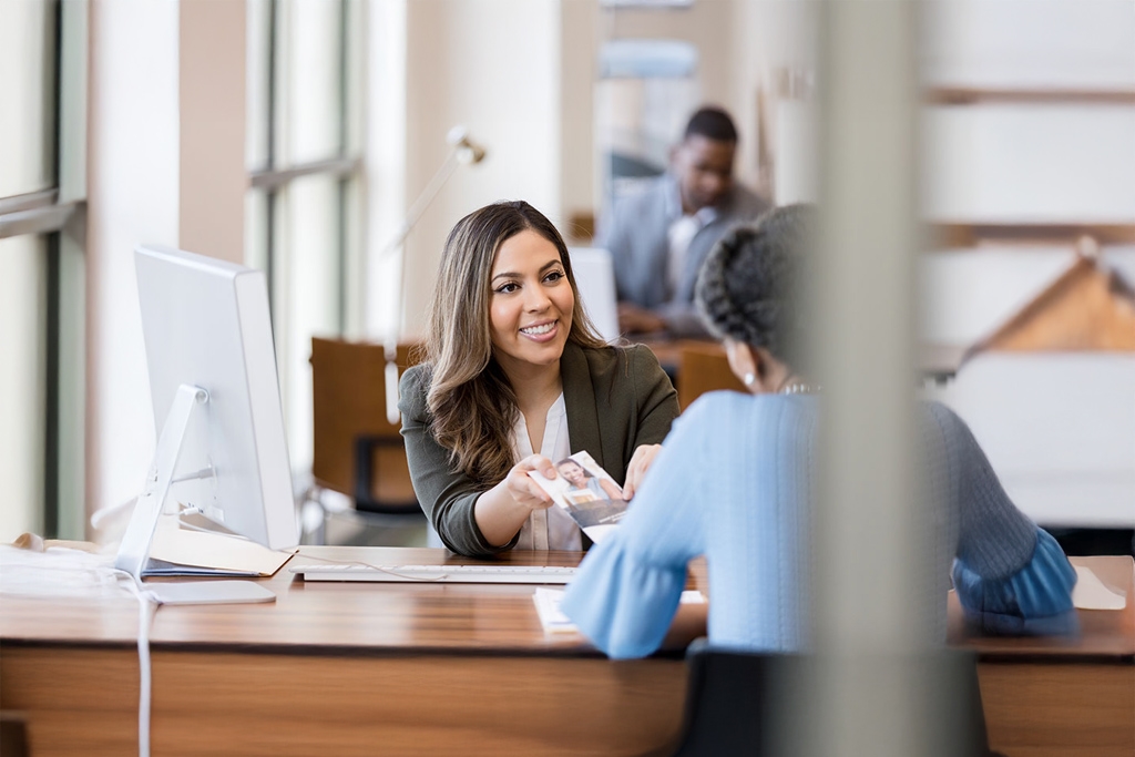 A woman assisting with customer service