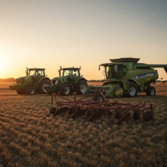 Three tractors in a field