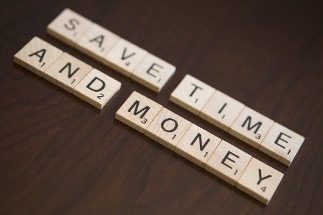 Scrabble tiles that say save time and money