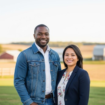 A man and a woman in a field